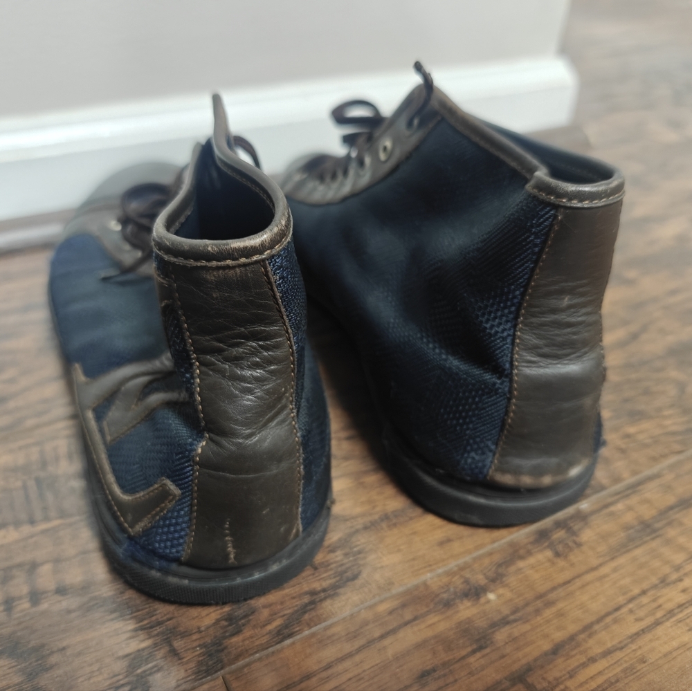 LOUIS VUITTON Brown/Blue Damier Ebene Canvas&Leather High Top Sneakers, Size 9.5 - Picture 4 of 8